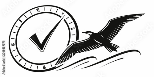 Foto Time management concept illustration with clock and flying bird management deadl