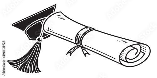 Vászonkép Graduation cap and rolled diploma scroll illustration with graduation education