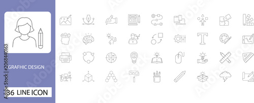 Graphic design icons set with various creative symbols and tools for artists and designers