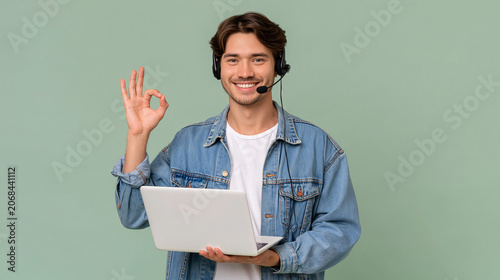 Call Center Agent with Lapt...