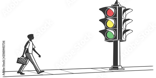 Bild auf Leinwand Business person walking toward traffic light illustration with businessman cross