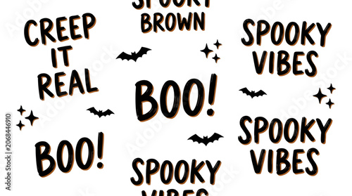 Fotografija Spooky vibes create a creepy atmosphere with bats and bold texts.