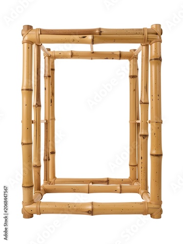 Handcrafted bamboo picture frame with natural wooden texture and empty center.