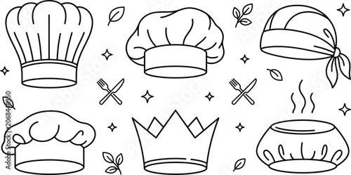 фотографія Chef hat uniform headwear bandana and kitchen crown vector doodle line art icon