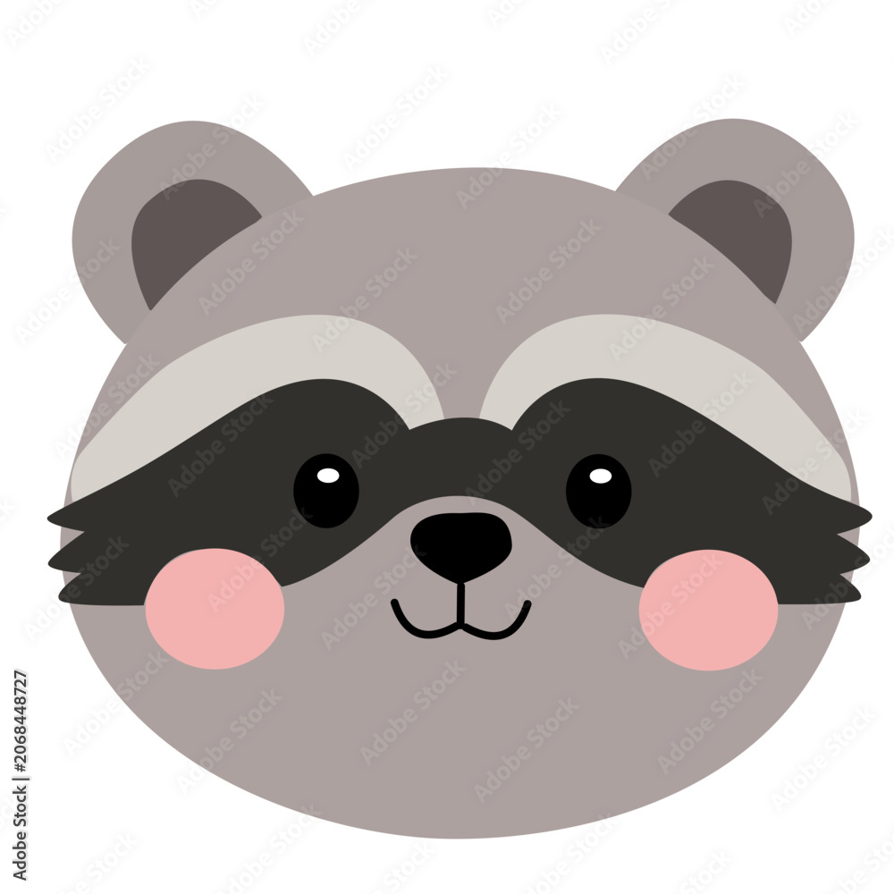 Fototapeta premium Cute Raccoon Face Avatar Vector Illustration Cute Kawaii Animal Character Graphic