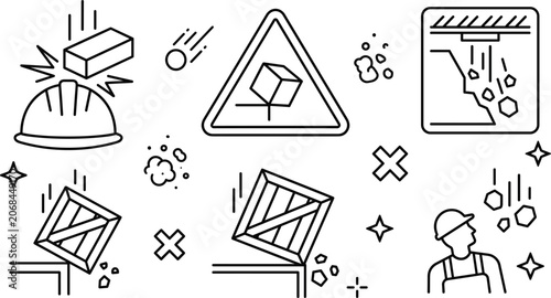 Obraz na plátně Falling objects hazard warning icon vector outline illustration set with constru