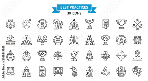 Collection of award icons depicting trophies, medals, ribbons, and ceremonial symbols in a grid layout.