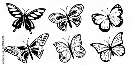 Collection of various butterfly silhouettes with detailed patterns butterfly butterflies silhouette wildlife collection entomology beautiful decorative isolated illustration delicate