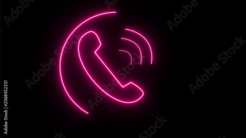 Neon phone call icon on black background