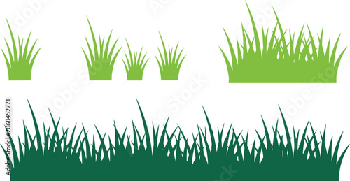 Fotografi Grass Silhouette Collection Featuring Lawn Borders, Green Turf Elements, and Dec