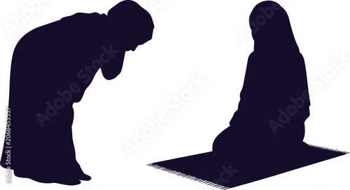 Tableau sur toile Muslim prayer silhouette, Islamic worship and devotion, spiritual practice vecto