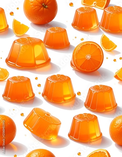 Vibrant orange jellies and slices on white