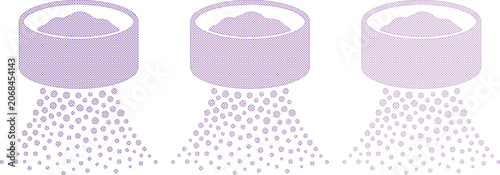 Canvas Print Three purple isometric sieves sifting granular material, abstract vector illustration of filtration and separation processes
