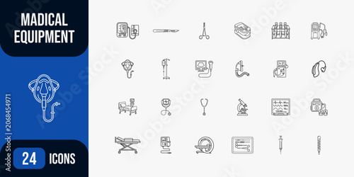 Vászonkép Medical equipment line icons set with diagnostic tools clinical devices surgical