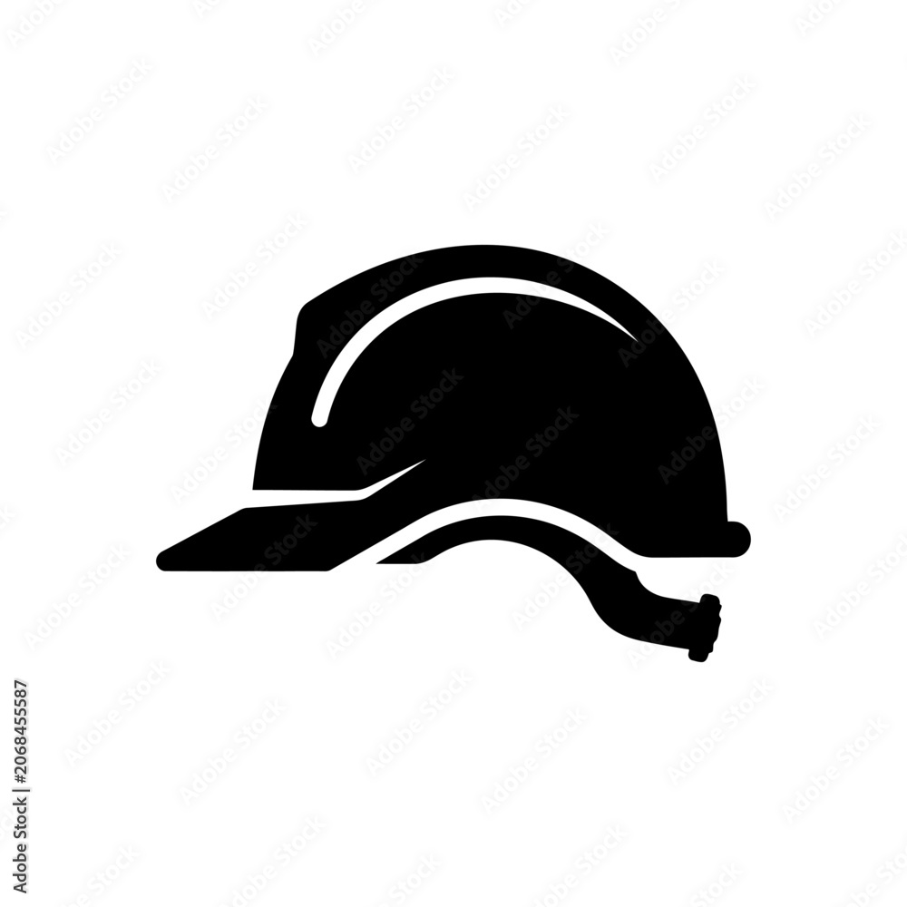 Fototapeta premium A professional black hard hat construction safety helmet icon isolated on white background for industrial worker protection and site security.