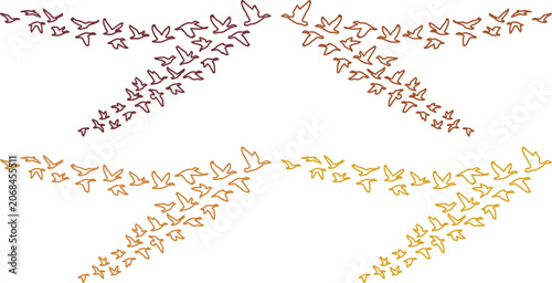 Foto Flying birds vector set, a flock of migratory birds in flight, abstract nature i