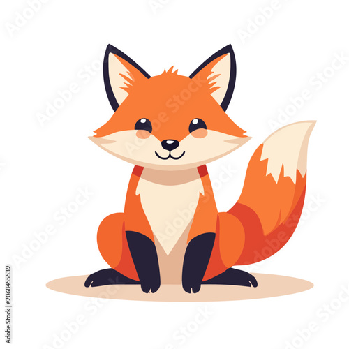 Cute cartoon fox sitting on white background