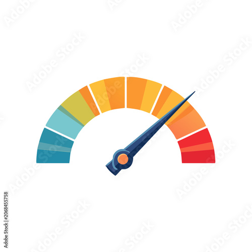Flat vector speedometer gauge with colored scale