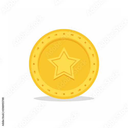 Gold coin with star symbol on transparent background