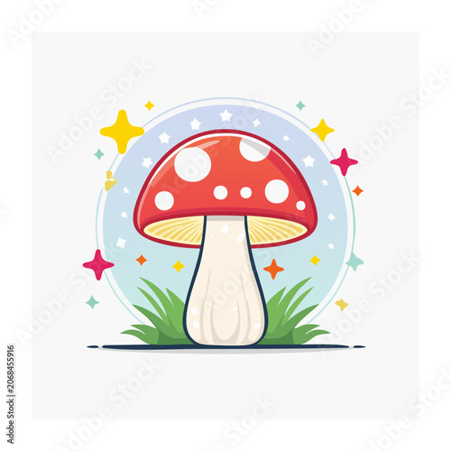 Red and white spotted mushroom illustration with stars