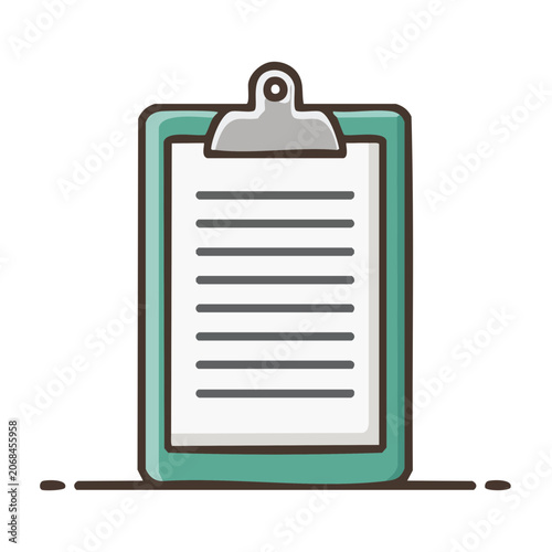 Teal clipboard with paper and clip icon