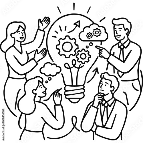 Idea - Business People Collaborating for Innovation and Creative Brainstorming through Teamwork to Develop New Ideas and Strategies