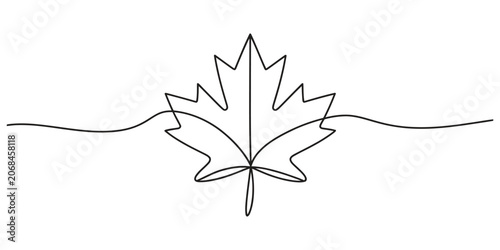 Continuous single line drawing of a maple leaf symbol