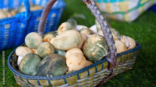 Basket of Fresh Duck Eggs at Outdoor Farm Market