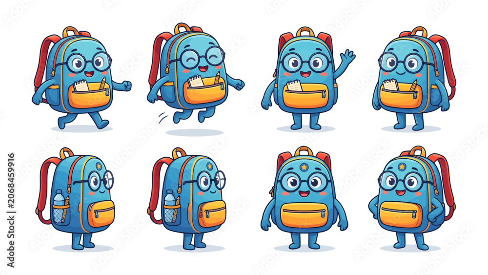 Fototapeta premium Cute Backpack Character Set