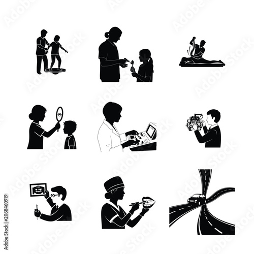 Public Safety and Emergency Services Silhouettes Firefighter Rescue Ambulance Transit and First Responder Icons