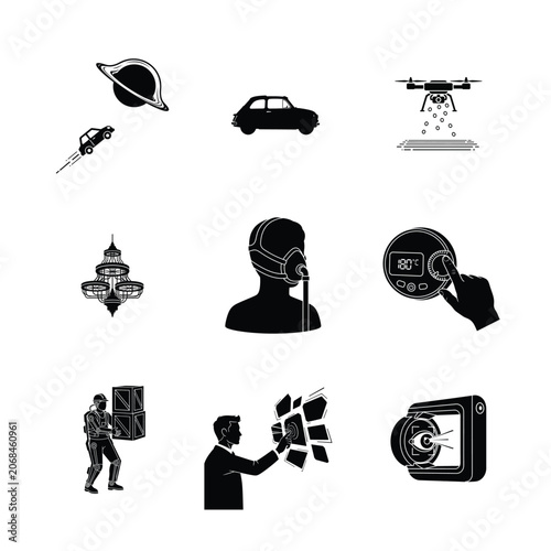 Robotics and Future AI Technology Silhouettes Humanoid Android Cybernetic Hand and Advanced Computation