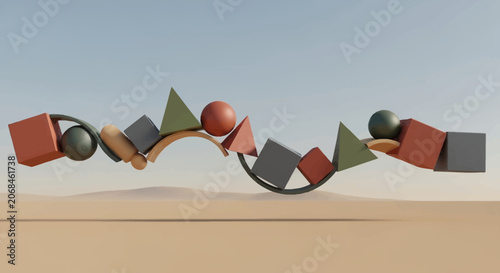 Geometric Shapes Balance in Desert Landscape
