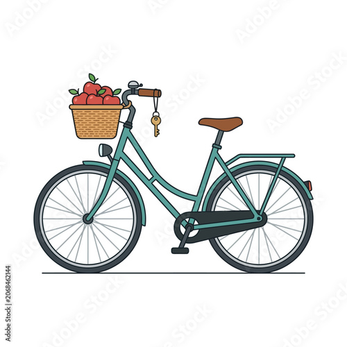 Minimalist bicycle with apples and key illustration transportation bike cycle