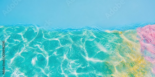 Calm Body of Water Ripples Gently in Neon Mint Green and Pink Tones Creating a Serene Aquatic Background for Wellness Branding and  with Copy Space