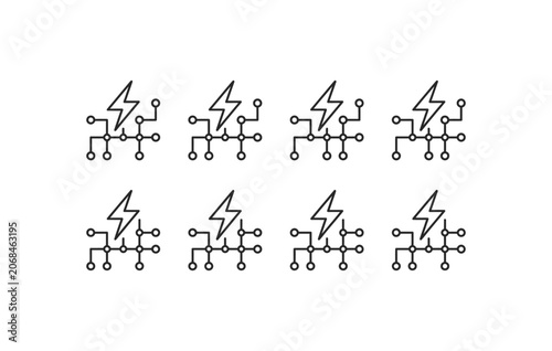 Electric circuit board and smart grid network line icon set