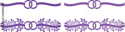 Photos Elegant purple wedding rings vector set, intertwined engagement bands with decor