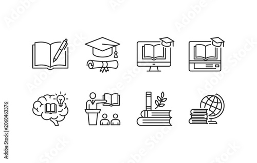 Education and graduation line icon set vector illustration