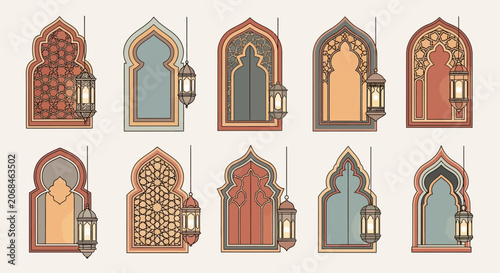 Islamic Windows and Lanterns Collection - Ornate Arches and Patterns