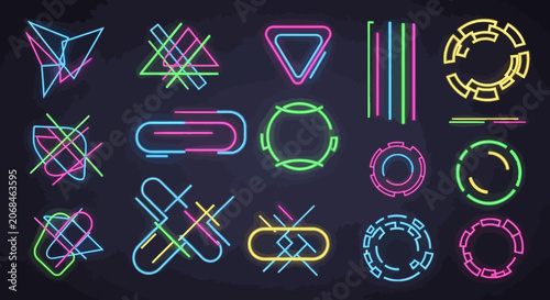 Neon Geometric Shapes Abstract Background - Modern Tech Design Elements
