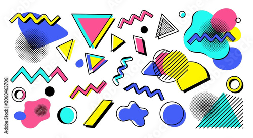 Retro 80s Memphis Style Shapes Abstract Background