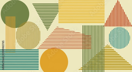 Retro Geometric Shapes Pattern with Stripes - Abstract Background