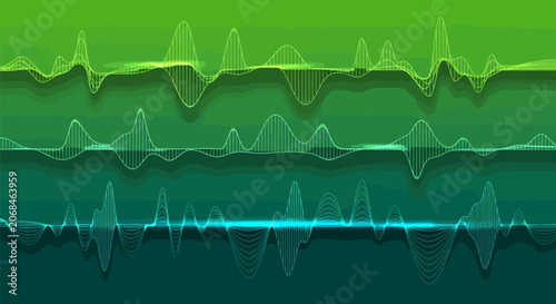 Sound wave visualization, abstract audio spectrum, digital music equalizer