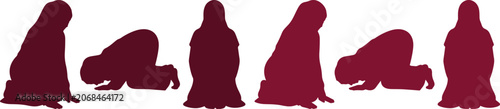 Fotografi Muslim Prayer Silhouettes Vector Set