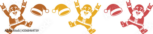Tableau sur toile Rock and Roll Santa Claus Vector Set, Festive Holiday Characters with Rocker Han