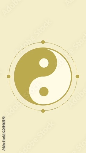 Fotografie Aesthetic olive gold yin yang symbol on minimalist beige background