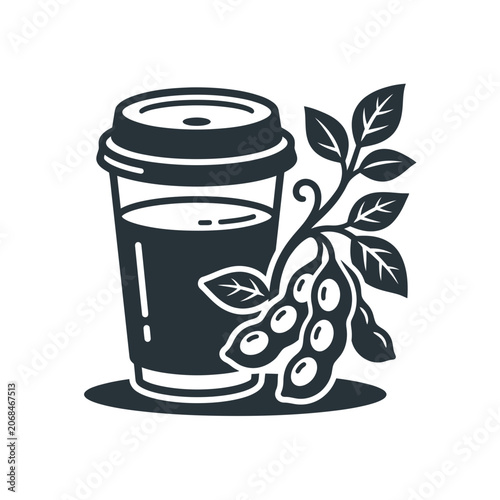 Coffee cup with coffee beans.