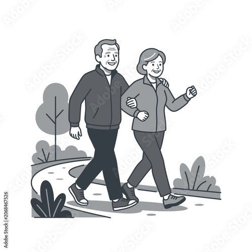 Couple walking on a path.