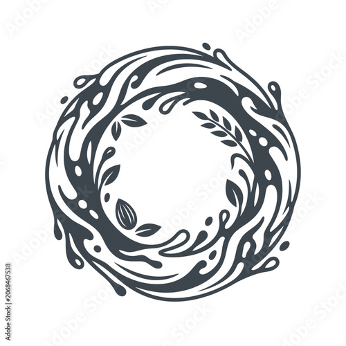 Dark gray leafy circular design.