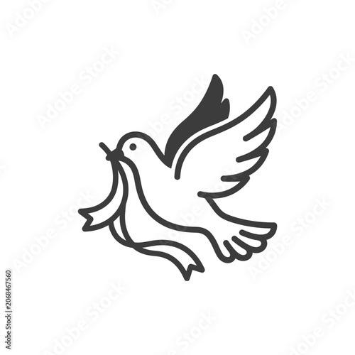 Dove with olive branch flying.