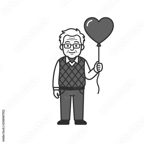 Elderly man with heart balloon.